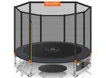 KESSER® - Trampolin TÜV Rheinland GS Zertifiziert Komplettset mit Sicherheitsnetz, Leiter, Randabdeckung, Seitentasche & Zubehör Kindertrampolin Gartentrampolin Belastbarkeit 150 kg