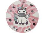 Paco Home Kinderteppich »Cosmo 395« rund 12 mm Höhe 3D-Design, niedliches Einhorn Motiv, Pastell-Farben, Kinderzimmer