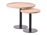 CLP 2er Set Beistelltische Aspen I 2 Couchtische mit runder Tischplatte aus Holz I Wohnzimmertische mit matt-schwarzem Metallgestell