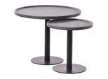 CLP 2er Set Beistelltische Aspen I 2 Couchtische mit runder Tischplatte aus Holz I Wohnzimmertische mit matt-schwarzem Metallgestell