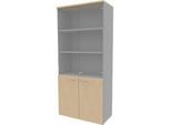 Schrank ARLON OFFICE, 5 Ordnerhöhen, 2 Glastüren, 2 Melamintüren, H 2000 mm, Eiche-Dekor/alu