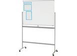 Schäfer Shop Select Mobiles Whiteboard, 2-seitig nutzbar, weiss lackiert, drehbare Tafel, 4 Lenkrollen, H 900 x B 1200 mm + 3-teiliges Magnetrahmenset