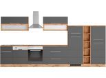 Küchenzeile HELD MÖBEL "Wien", front: anthrazit, korpus: wotaneichefarben, arbeitsplatte: wotaneichefarben, B:420cm H:200cm T:60cm, Komplettküchen-Sets, Breite 420 cm, wahlweise mit E-Geräten