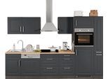 Küchenzeile HELD MÖBEL "Stockholm", grau (front: grau, korpus: grafit, arbeitsplatte: eichefarben), B:310cm T:60cm, Komplettküchen-Sets, Breite 310 cm, mit hochwertigen MDF Fronten im Landhaus-Stil