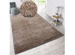 Hochflor-Teppich MY HOME "Malin" Gr. 5, beige (sand), B:200cm H:43mm L:200cm, Kunstfaser, Teppiche, Shaggy in Uni-Farben, einfarbig, leicht glänzend, besonders weich