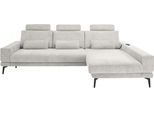 Ecksofa "SO 3600, inkl motor. Sitztiefenverstellung, Kopfstützen, Nierenkissen", grau (kama silber), B:293cm H:85cm T:180cm, 100% Polyester, SET ONE BY MUSTERRING, Sofas, Ecksofa, Sitzhöhe 44 cm, Federkern, Breite 293 x Tiefe 180 cm, Kama silver