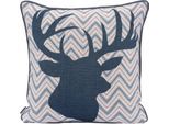 Dekokissen H.O.C.K. "Harry Hirsch", blau (blau, gemustert), B:45cm H:10cm L:45cm, Baumwolle, Polyester, Dekokissen_Sitzkissen_Kissenhüllen, im modernen Landhausstil, Wendekissenhülle mit Füllung, 1 Stück