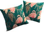 Dekokissen ADAM "Eden", bunt (dunkelgrün, rosa, bedruckt), B:40cm L:40cm, Baumwolle, Dekokissen_Sitzkissen_Kissenhüllen, GOTS zertifiziert - Kissenhülle ohne Füllung, 1 Stück