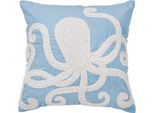 Dekokissen DONE. "CUSHION SEALIFE OCTOPUS", blau (blau, weiß, bestickt gemustert), B:45cm H:1cm L:45cm, Baumwolle, Dekokissen_Sitzkissen_Kissenhüllen