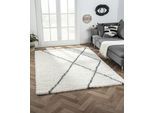 Hochflor-Teppich "My Shaggy Raute", beige (creme, dunkelgrau), B:160cm H:37mm L:230cm, Polypropylen (PP), MYFLAIR MÖBEL & ACCESSOIRES, Teppiche, Shaggy, Scandi Rauten Design, leicht glänzend, extra flauschig