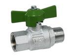 Kugelhahn 1/2'' IG x 1/2'' AG - DN 15 - Messing vernickelt - mit Flügelgriff grün - voller Durchgang - mit DVGW