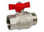 Kugelhahn 1 1/4'' IG x 1 1/4'' AG - DN 32 - Messing vernickelt - mit Flügelgriff rot - voller Durchgang