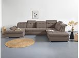 Wohnlandschaft COTTA "Holiday U-Form mit Sitztiefen-, Armteil- und Kopfteilverstellung", grau (taupe), B:386cm H:86cm T:265cm, 90% Polyester, 10% Polyamid, Sofas, Wohnlandschaft, wahlweise mit Bettfunktion & Bettkasten