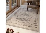 Wollteppich GREEN LOOOP "Belmont", beige (creme beige), B:200cm H:5mm L:290cm, Wolle, Teppiche, Fransen, Kelim, handgewebt, Natur, Wohnzimmer, Schlafzimmer, Raute