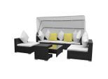 vidaXL 7-tlg. Garten-Lounge-Set mit Sonnendach Poly Rattan Schwarz