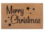 Fußmatte HANSE HOME "Kokos Christmas Stars, Türmatte", beige (natur), B:45cm H:15mm L:70cm, Kokos, Teppiche, Fußmatte, Weihnachten, Schmutzfangmatte, Outdoor, Rutschfest, Innen, Kokosmatte