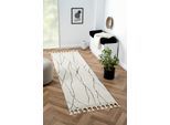 Hochflor-Läufer "Moroccan Handwrite", schwarz-weiß (weiß, schwarz), B:80cm H:24mm L:250cm, Polyester, Polypropylen (PP), MYFLAIR MÖBEL & ACCESSOIRES, Teppiche, Fransenteppich, modern, marokkanisches Design, flauschig weich, mit Fransen
