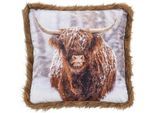 Dekokissen DONE. "Highland", bunt (mehrfarbig), B:45cm L:45cm, Polyester, Dekokissen_Sitzkissen_Kissenhüllen, Bedrucktes Kissen in feinem Samtstoff