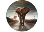 Wanduhr ARTLAND "Ein Elefant läuft auf der Straße", braun, B:30cm H:30cm T:1,8cm, Wanduhren, Wanduhr, wahlweise mit Quarz- oder Funkuhrwerk, lautlos ohne Tickgeräusche