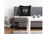 Dekokissen QUEENCE "Crazy Cat Lady", schwarz (schwarz, weiß, bedruckt), B:40cm L:40cm, Polyester, Dekokissen_Sitzkissen_Kissenhüllen, Kissenhülle,Crazy Cat Lady,Spruch,Schwarz,Weiß,Lustig,Katzenliebhaber
