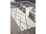 Hochflor-Läufer "My Shaggy Raute", beige (creme, dunkelgrau), B:80cm H:37mm L:250cm, Polypropylen (PP), MYFLAIR MÖBEL & ACCESSOIRES, Teppiche, Shaggy, Scandi Rauten Design, leicht glänzend, extra flauschig