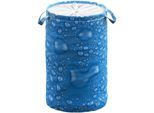 Wäschekorb SANILO "Tautropfen Blau", blau, H:55cm Ø:37cm, Polyester, Wäschesammler, Wäschekorb, 60 Liter, faltbar, mit Sichtschutz