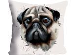 Dekokissen QUEENCE "Mops", bunt (bunt, bedruckt), B:40cm L:40cm, Polyester, Dekokissen_Sitzkissen_Kissenhüllen, Kissenhülle ohne Füllung, 1 Stück