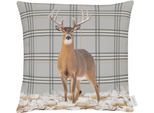 Dekokissen APELT "Ferdinand" Gr. 1, braun (natur, braun, grau, bedruckt), B:45cm H:5cm L:45cm, Polyester, Dekokissen_Sitzkissen_Kissenhüllen, Kissenhülle mit Füllung, 1 Stück