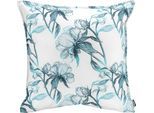 Dekokissen H.O.C.K. "Fleur", blau (türkis, weiß, bedruckt geblümt), B:50cm H:10cm L:50cm, Polyacryl, Dekokissen_Sitzkissen_Kissenhüllen, mit Blumen, Kissenhülle mit Füllung, 1 Stück