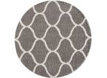Hochflor-Teppich SANAT "Madrid", grau (hellgrau), H:30mm Ø:120cm, Kunstfaser, Teppiche, Wohnzimmer, Langflor, Shaggy Teppich