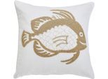 Dekokissen DONE. "Happy Fish", beige, B:45cm L:45cm, Baumwolle, Leinen, Viskose, Dekokissen_Sitzkissen_Kissenhüllen, Kissenhülle in 3-D Optik durch Motiv aus Frottierschlingengewebe