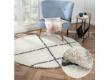 Hochflor-Teppich "My Shaggy Raute", beige (creme, dunkelgrau), B:150cm H:37mm L:150cm Ø:150cm, Polypropylen (PP), MYFLAIR MÖBEL & ACCESSOIRES, Teppiche, Shaggy, Scandi Rauten Design, leicht glänzend, extra flauschig
