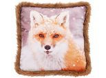 Dekokissen DONE. "Fox", bunt (mehrfarbig), B:45cm L:45cm, Polyester, Dekokissen_Sitzkissen_Kissenhüllen, Bedrucktes Kissen in feinem Samtstoff