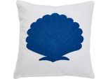 Dekokissen DONE. "Blue Sea Shell", bunt (beige, blau), B:45cm L:45cm, Baumwolle, Leinen, Viskose, Dekokissen_Sitzkissen_Kissenhüllen, Kissenhülle in 3-D Optik durch Motiv aus Frottierschlingengewebe