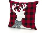 Dekokissen WECKBRODT "Elch", rot (rot, schwarz, kariert), B:40cm L:40cm, Polyester, Dekokissen_Sitzkissen_Kissenhüllen, mit Vlies- und Felleinsatz, Kissenhülle ohne Füllung, 1 Stück