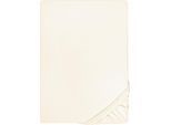 Spannbettlaken BIBERNA "Samy", beige (perlmuttfarben), 1 Stk., Jersey-Elasthan, 140-160x200-220 12cm, Jersey-Elasthan, Obermaterial: 95% Baumwolle, 5% Elasthan, Bettlaken, Spannbettlaken, hochwertiges Jersey-Elasthan für Topper geeignet