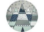 Kinderteppich PACO HOME "Chicos 553", grau, H:2mm Ø:120cm, Polyester, Teppiche, Kinderteppich, Flachgewebe, Motiv Berge & Sterne, Kinderzimmer