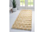 Hochflor-Läufer "Temara Shag, LAGERRÄUMUNG", gelb (gelb, elfenbeinfarben), B:79cm H:51mm L:305cm, Polypropylen (PP), MYFLAIR MÖBEL & ACCESSOIRES, Teppiche, Teppich-Läufer, gewebt, Rauten Design, weich & kuschelig