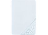 Spannbettlaken BIBERNA "Samy", blau (ciel), 1 Stk., Jersey-Elasthan, 90-100x190-220 12cm, Jersey-Elasthan, Obermaterial: 95% Baumwolle, 5% Elasthan, Bettlaken, Spannbettlaken, hochwertiges Jersey-Elasthan für Topper geeignet