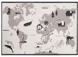 Kinderteppich "LINIA - Weltkarte", weiß (wollweiß), B:135cm H:3mm L:190cm, Polypropylen (PP), PRIMAFLOR-IDEEN IN TEXTIL, Teppiche, Kinderteppich, Flachgewebe, Motiv Weltkarte, In- und Outdoor geeignet, Kinderzimmer