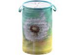 Wäschekorb SANILO "Pusteblume", blau (türkis), H:55cm Ø:37cm, Polyester, Wäschesammler, 60 Liter, faltbar, mit Sichtschutz