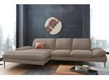 Ecksofa W.SCHILLIG "enjoy&MORE, Designsofa, bequem, zeitlos und elegant, L-Form", braun (stone z59), B:340cm H:87cm T:185cm, Chenille-Flachgewebe R66 (85% Polyester, 15% Nylon);Longlife Xtra-Leder Z59: Glattleder mit modischer Prägung. Hautstärke 0, 9 - 1, 1 mm;Stoff S37 (100% Polyester), Sofas, Ecksofa, Sitztiefenverstellung, Füße schwarz pulverbeschichtet, Breite 340 cm