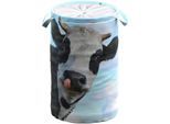 Wäschekorb SANILO "Kuh", bunt, H:55cm Ø:37cm, Polyester, Wäschesammler, Wäschekorb, 60 Liter, faltbar, mit Sichtschutz