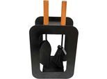 Kamingarnitur FIREFIX "Kaminbesteck klein mit hellen Holzgriffen, beschichet, schwarz", schwarz, B:22,5cm H:40cm L:15cm, Stahl, Reinigungs-Sets, 3-teilig