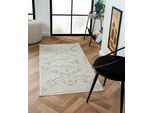 Teppich "My Type", beige (cream, hellgrau, weiß), B:80cm H:10mm L:150cm, Polyester, MYFLAIR MÖBEL & ACCESSOIRES, Teppiche, Teppich, Kurzflor, Ethno-Style, besonders weich durch Microfaser, mit Fransen