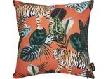 Dekokissen DONE. "Panama Print Tiger", bunt (bunt, bedruckt), B:45cm L:45cm, Baumwolle, Dekokissen_Sitzkissen_Kissenhüllen, Beidseitig bedruckte Kissenhüle ohne Füllung, 1 Stück