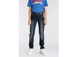 Stretch-Jeans ARIZONA "Regular fit Jeans", Jungen, Gr. 176, N-Gr, blau (dunkelblau, used), Denim/Jeans, Obermaterial: 75% Baumwolle, 24% Polyester, 1% Elasthan, Basic schmal normal, Jeans, schmaler Schnitt, 5-Pocket-Stil, normale Leibhöhe