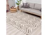 Hochflor-Teppich CARPET CITY "Pulpy 531" Gr. 33, beige (creme), B:80cm H:30mm L:250cm, Kunstfaser, Teppiche, Fransenteppich, besonders weich, mit Fransen, Zickzack Look