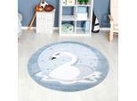 Kinderteppich CARPET CITY "Bueno Kids 1315" Gr. 10, blau, H:13mm Ø:160cm, Kunstfaser, Teppiche, Kinderteppich, Spielteppich, Schwan, 3D-Effekt, Weicher Flor, Pflegeleicht