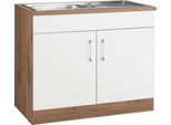 Spülenschrank KOCHSTATION "KS-Colmar", weiß, B:100cm H:85cm T:60cm, Holzwerkstoff, Schränke, Spülenschrank, 100 cm, mit Metallgriff
